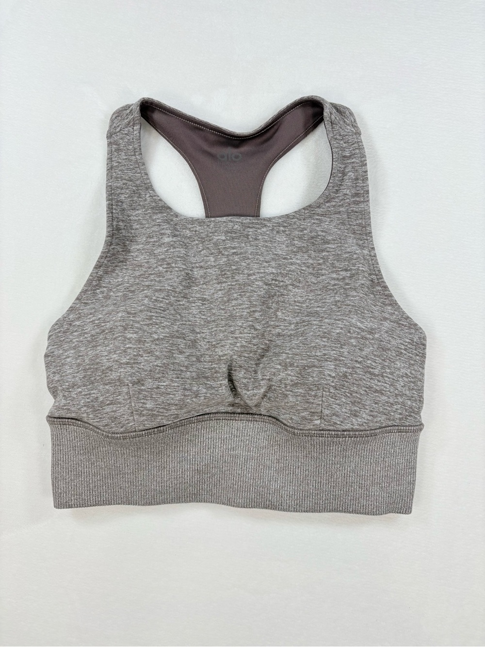 Alo Yoga Alosoft Serenity Bra Gravel Heather High Neck Racerback Size XS